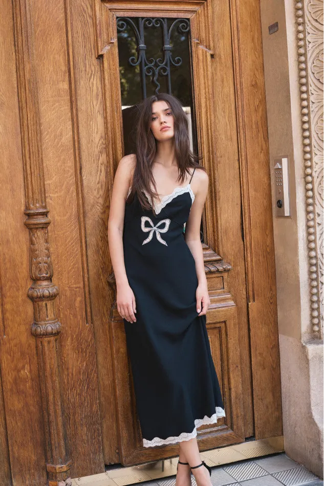 Women Dresses LoveShackFancy Manuela Bow Slip Maxi Dress Black