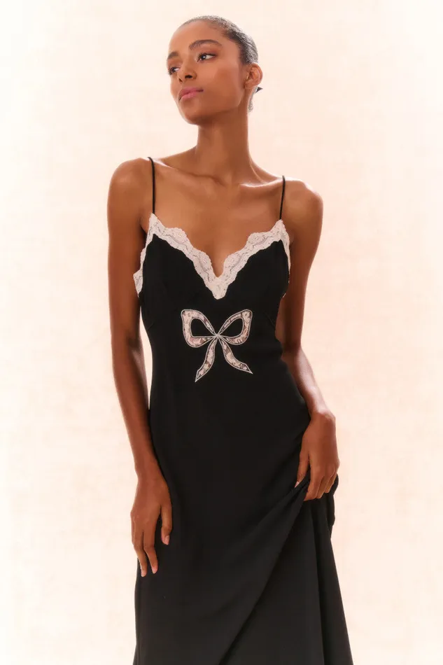 Women Dresses LoveShackFancy Manuela Bow Slip Maxi Dress Black