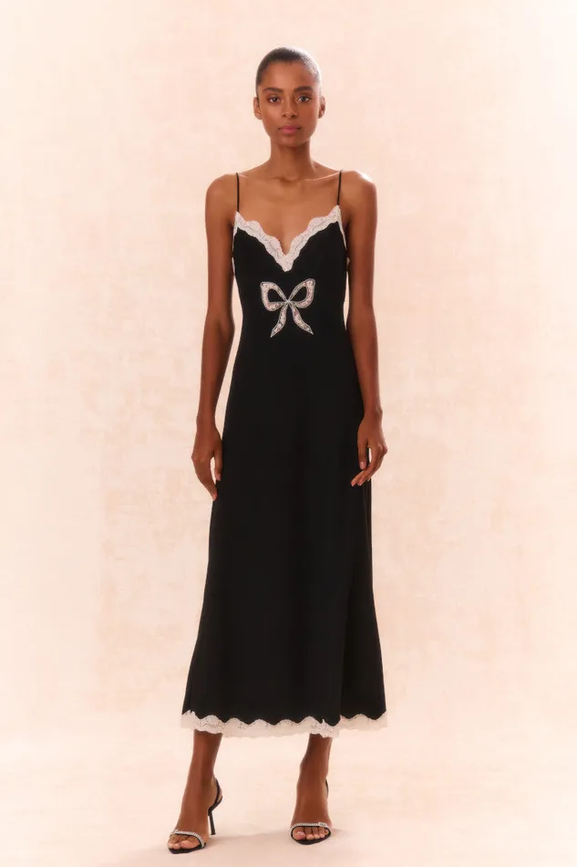 Women Dresses LoveShackFancy Manuela Bow Slip Maxi Dress Black