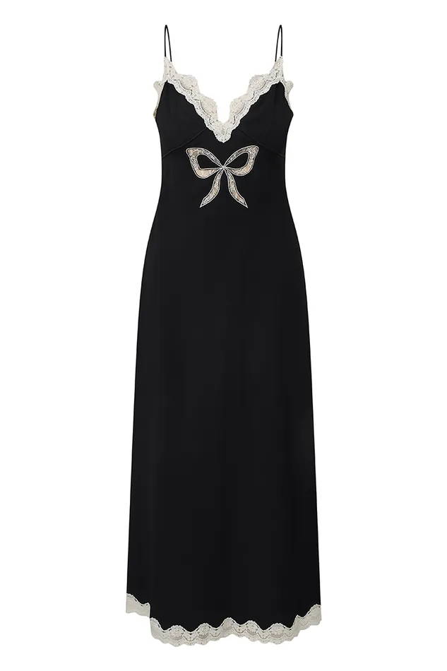 Women Dresses LoveShackFancy Manuela Bow Slip Maxi Dress Black