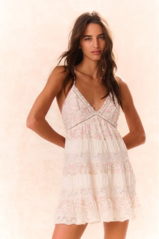 Women Dresses LoveShackFancy Posie Floral Mini Dress Ivory Blossom