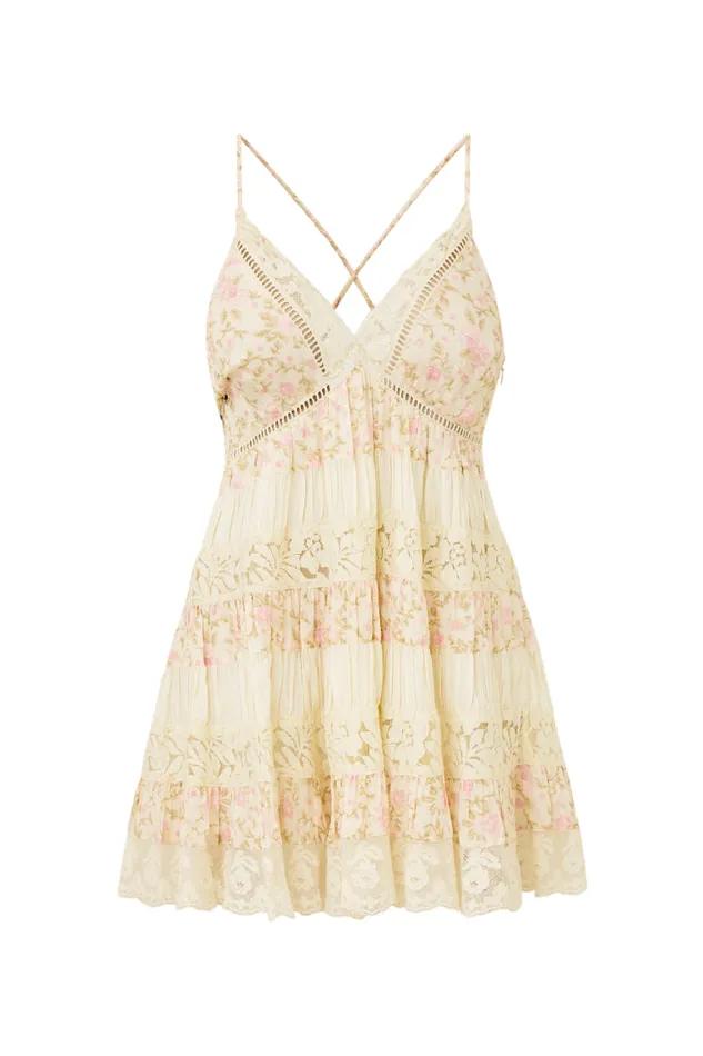 Women Dresses LoveShackFancy Posie Floral Mini Dress Ivory Blossom
