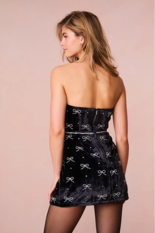 Women Dresses LoveShackFancy Rinwell Velvet Rhinestone Bow Dress Black