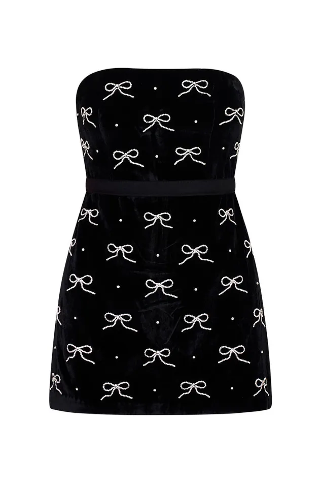 Women Dresses LoveShackFancy Rinwell Velvet Rhinestone Bow Dress Black