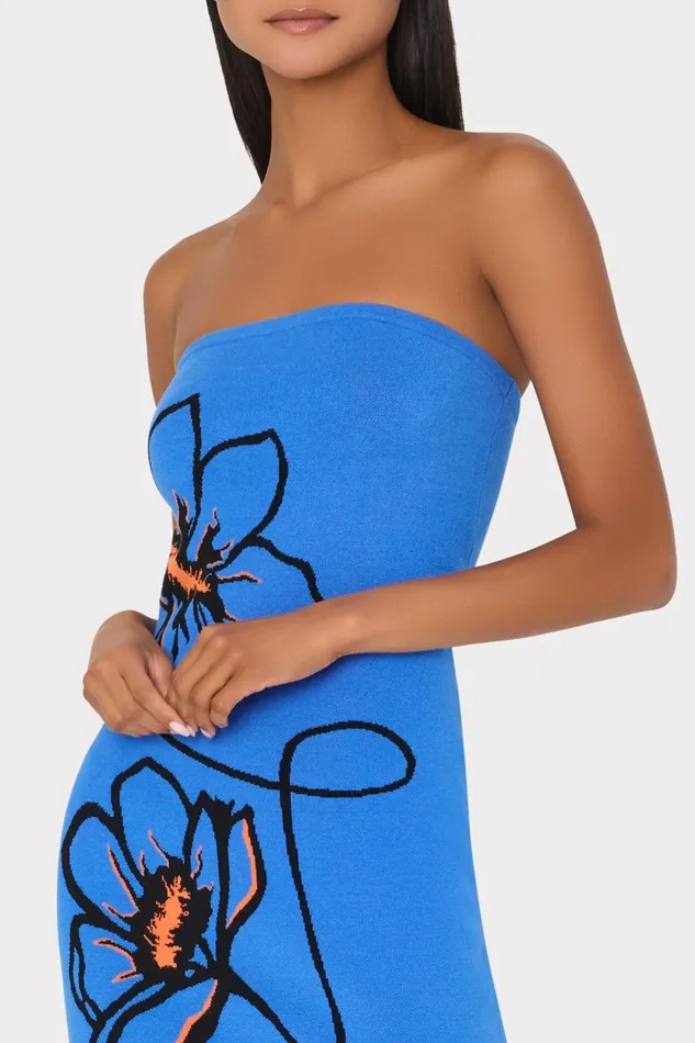 Women Dresses Milly Floral Strapless Knit Midi Dress Blue Multi