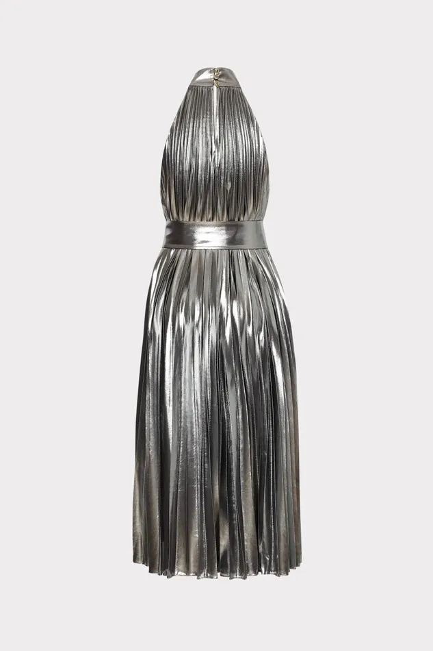 Women Dresses Milly Idena Pleated Lam Halter Dress Silver