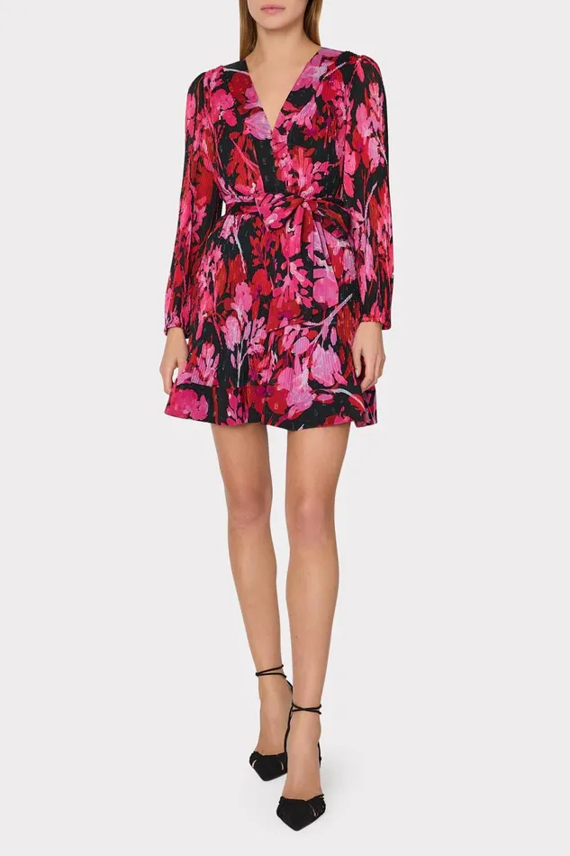 Women Dresses Milly Liv Oversized Peony Pleated Dress Blackred