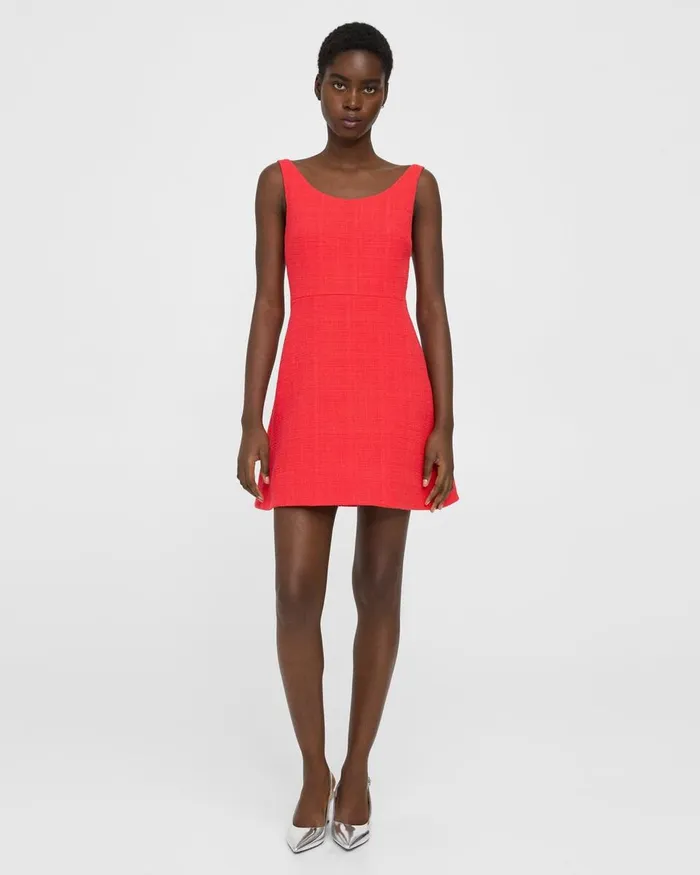 Women Dresses Theory Ballerina Neckline Mini Dress In Cotton Tweed Grenadine