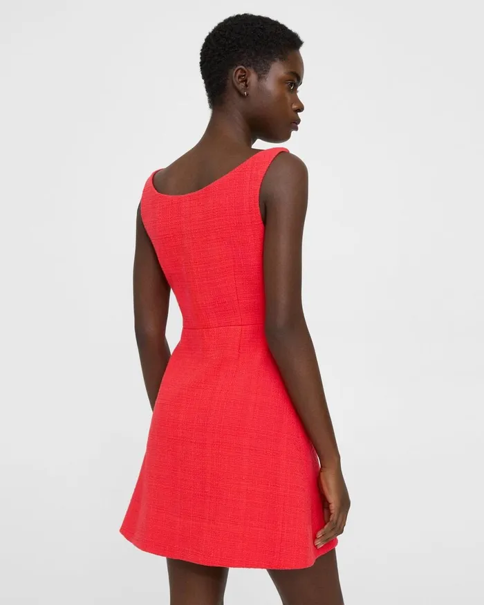 Women Dresses Theory Ballerina Neckline Mini Dress In Cotton Tweed Grenadine