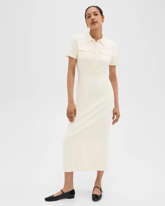 Women Dresses Theory Military Midi Dress In Admiral Crepe Rice