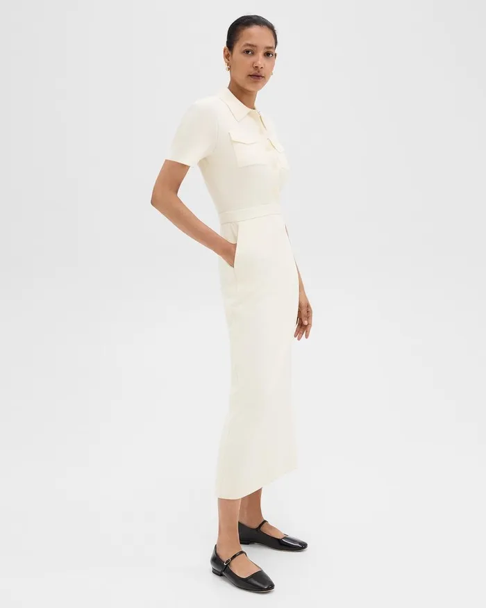 Women Dresses Theory Military Midi Dress In Admiral Crepe Rice