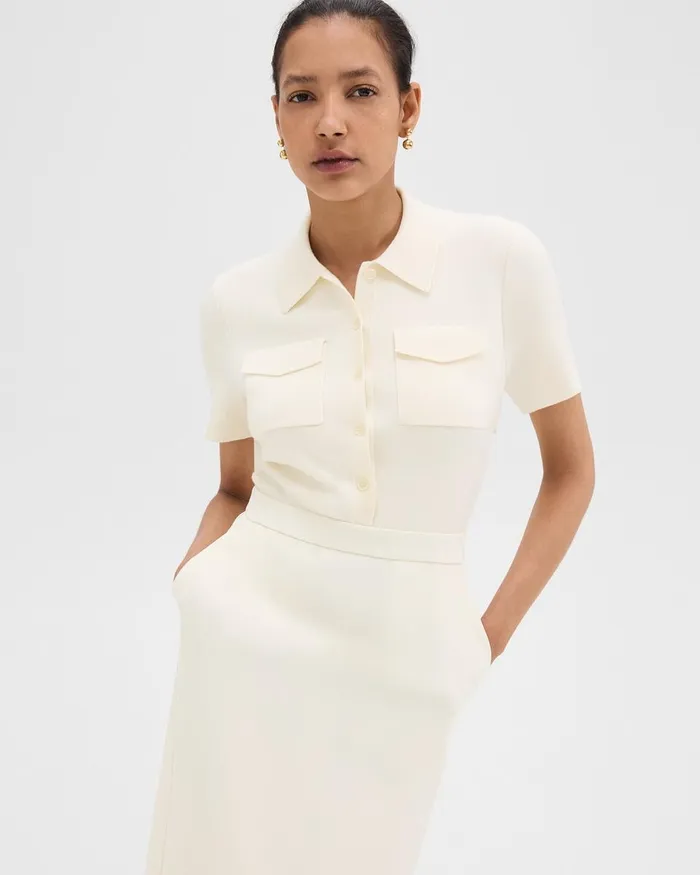 Women Dresses Theory Military Midi Dress In Admiral Crepe Rice