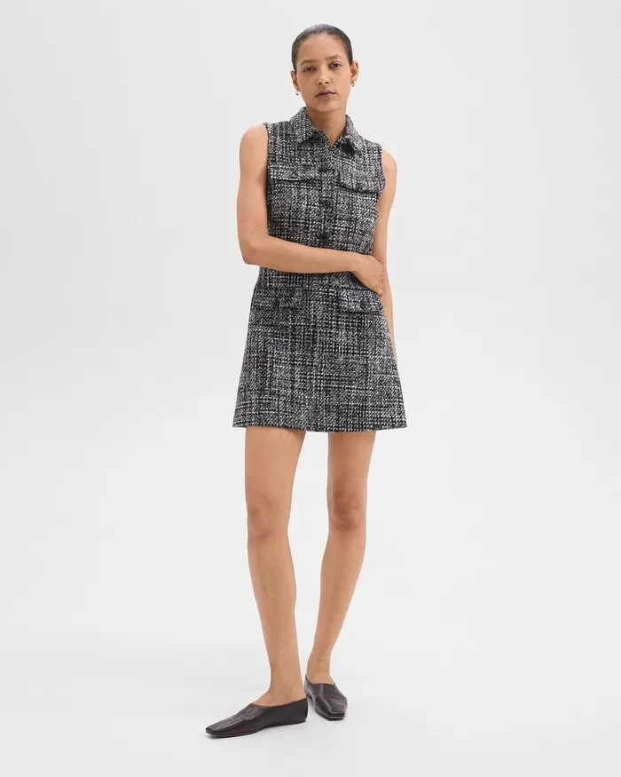 Women Dresses Theory Military Mini Dress In Meacutelange Tweed Black Multi
