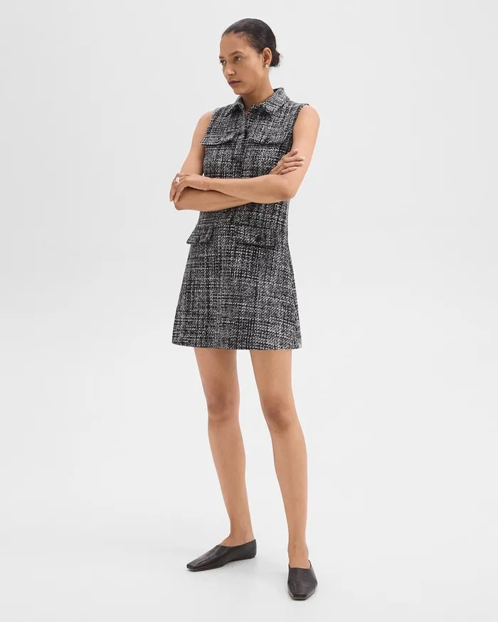 Women Dresses Theory Military Mini Dress In Meacutelange Tweed Black Multi