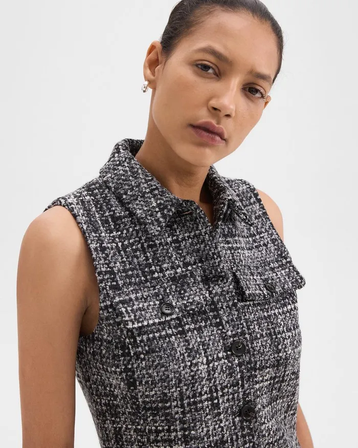 Women Dresses Theory Military Mini Dress In Meacutelange Tweed Black Multi