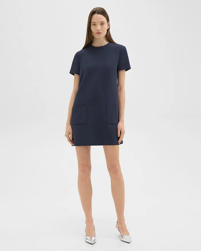 Women Dresses Theory ShortSleeve Mini Dress In Striped Admiral Crepe Nocturne Navy