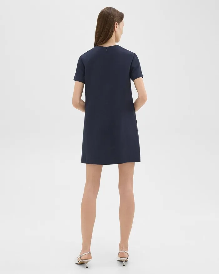 Women Dresses Theory ShortSleeve Mini Dress In Striped Admiral Crepe Nocturne Navy