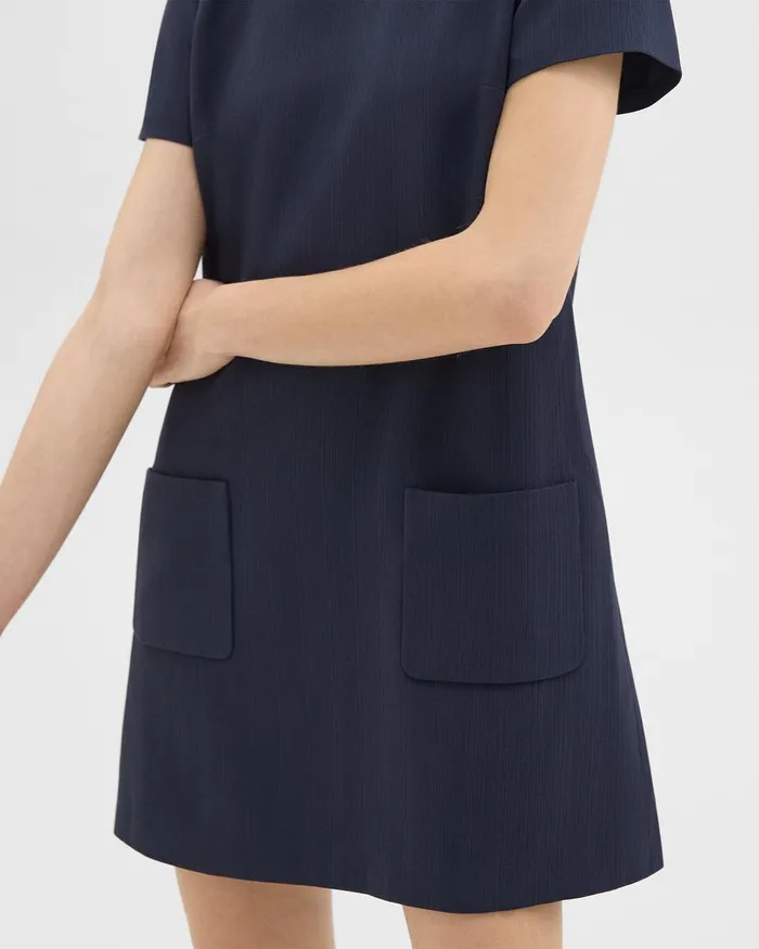 Women Dresses Theory ShortSleeve Mini Dress In Striped Admiral Crepe Nocturne Navy