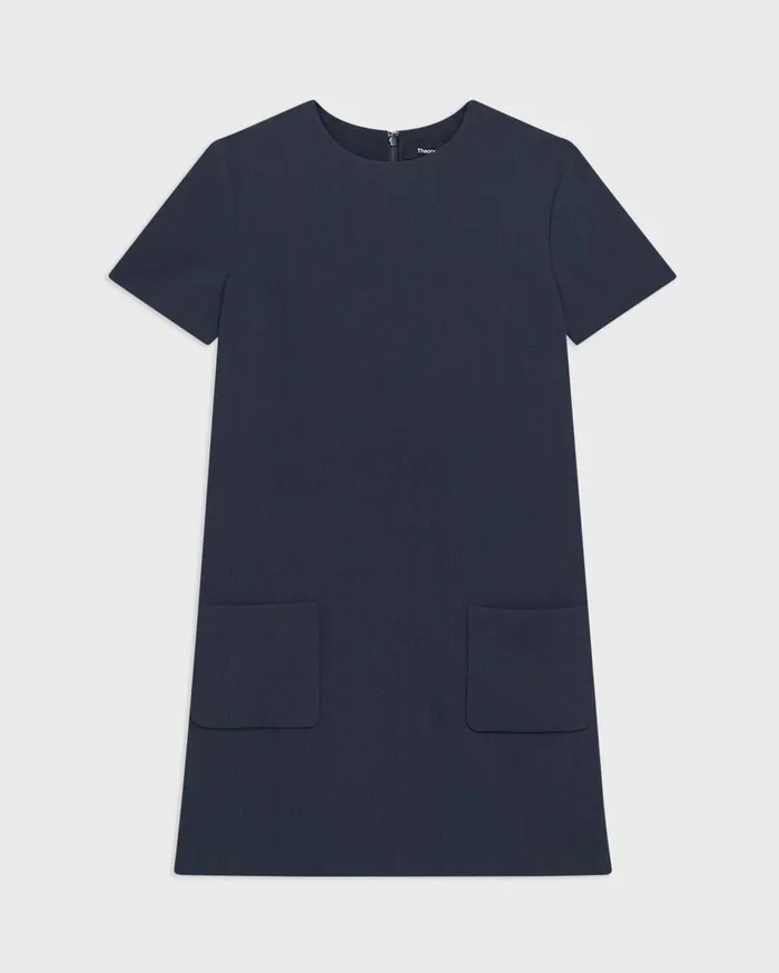 Women Dresses Theory ShortSleeve Mini Dress In Striped Admiral Crepe Nocturne Navy
