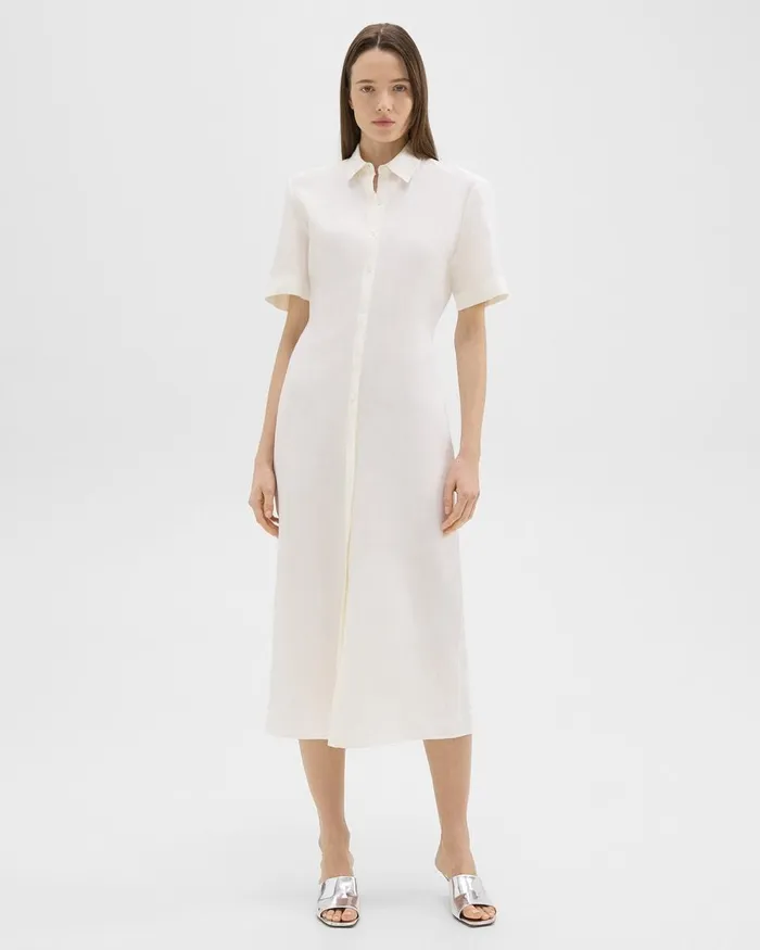 Women Dresses Theory ShortSleeve Shirt Dress In Galena Linen White