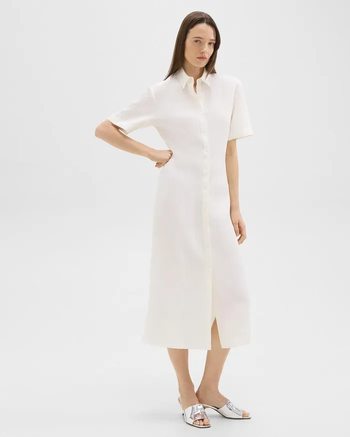 Women Dresses Theory ShortSleeve Shirt Dress In Galena Linen White