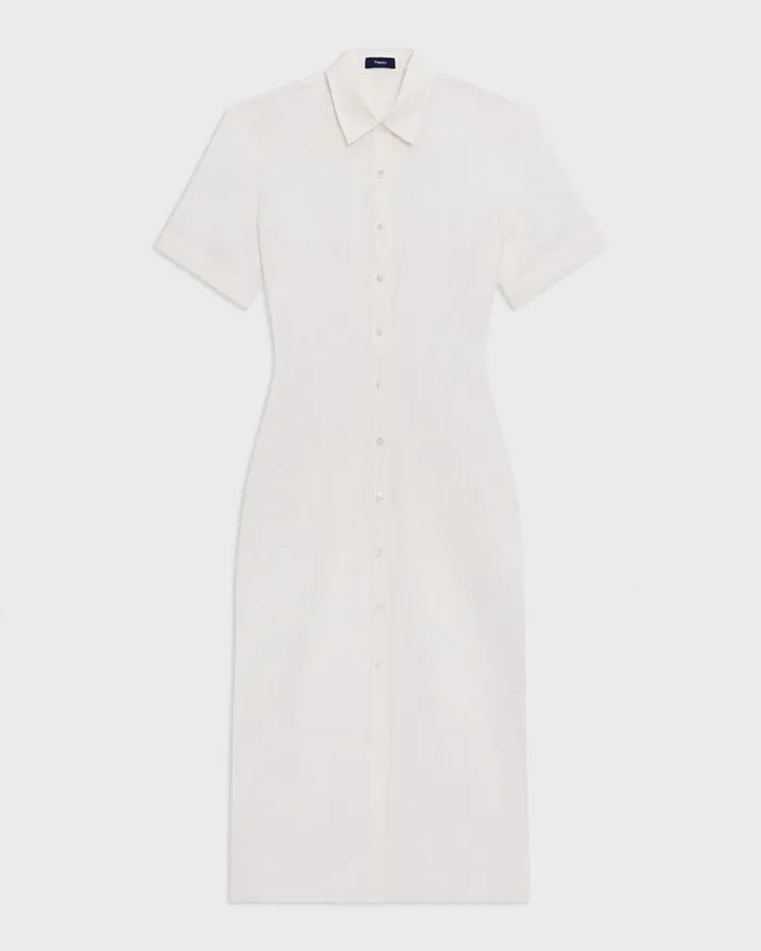 Women Dresses Theory ShortSleeve Shirt Dress In Galena Linen White