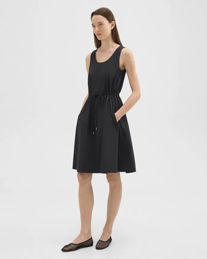 Women Dresses Theory Sleeveless Drawstring Dress In CottonBlend Black