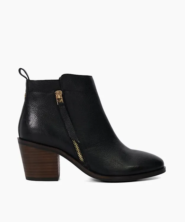 Women Dune London Ankle Boots Block Heel Side Zip Boots Black
