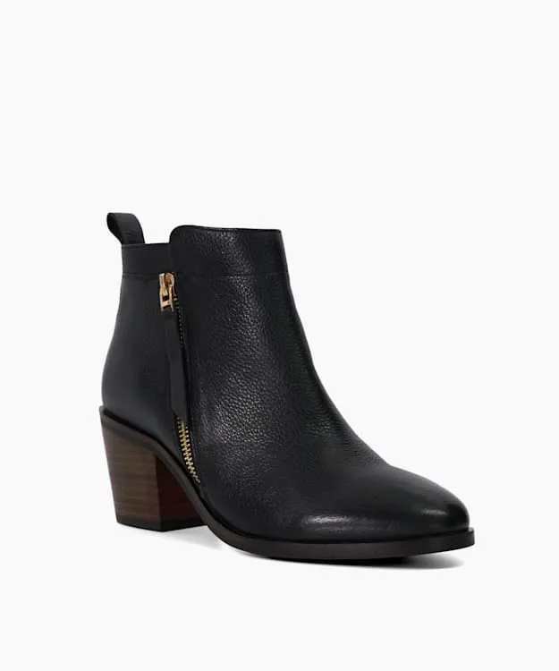 Women Dune London Ankle Boots Block Heel Side Zip Boots Black
