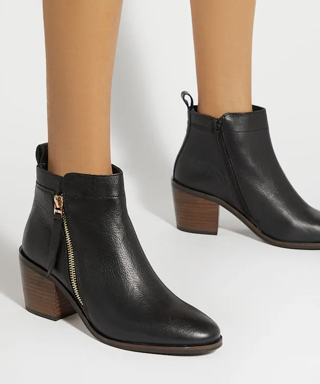 Women Dune London Ankle Boots Block Heel Side Zip Boots Black