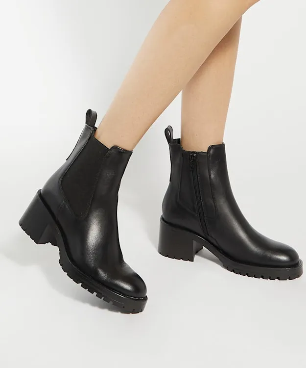 Women Dune London Ankle Boots Chunky Block Heel Chelsea Boots Black