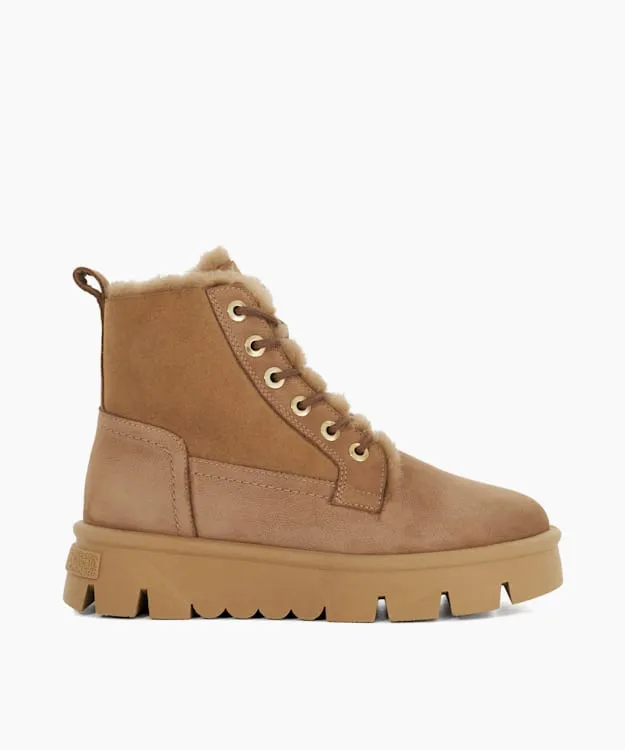 Women Dune London Ankle Boots Chunky BorgLined Boots Neutral