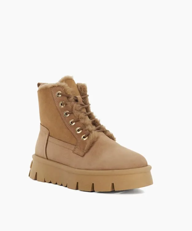 Women Dune London Ankle Boots Chunky BorgLined Boots Neutral
