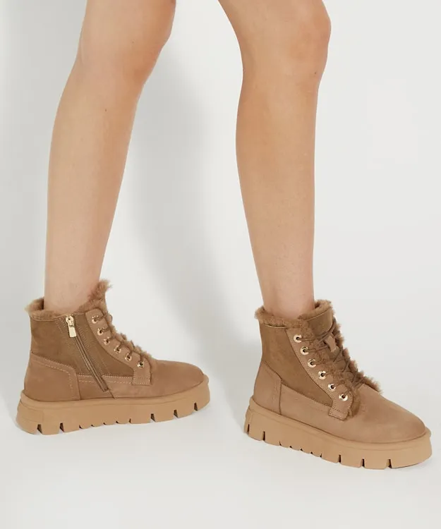 Women Dune London Ankle Boots Chunky BorgLined Boots Neutral