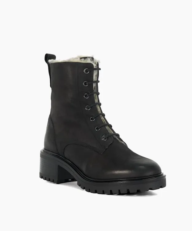 Women Dune London Ankle Boots Chunky FauxFur Lined Boots Black