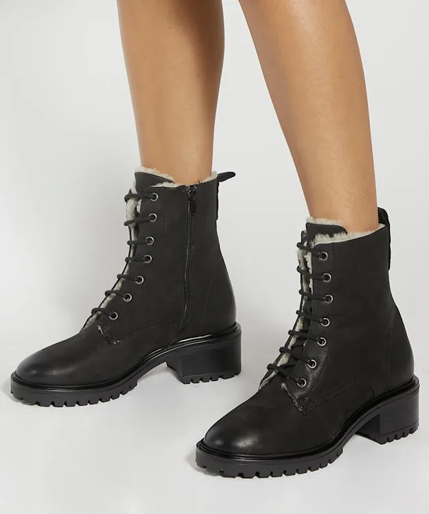 Women Dune London Ankle Boots Chunky FauxFur Lined Boots Black