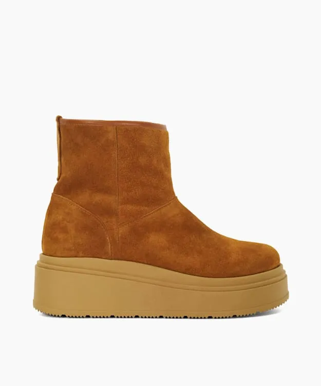 Women Dune London Ankle Boots Faux Shearling Lined Platform Boots Brown