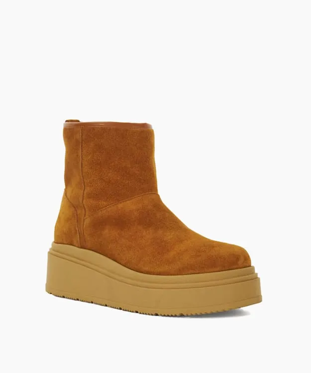 Women Dune London Ankle Boots Faux Shearling Lined Platform Boots Brown