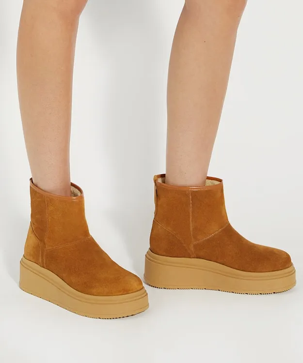 Women Dune London Ankle Boots Faux Shearling Lined Platform Boots Brown