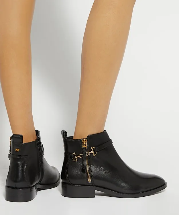 Women Dune London Black Boots Leather BuckleDetail Ankle Boots Black