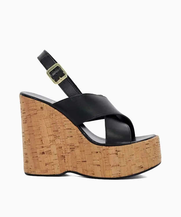 Women Dune London Black Sandals Leather Wedge Heel Sandals Black