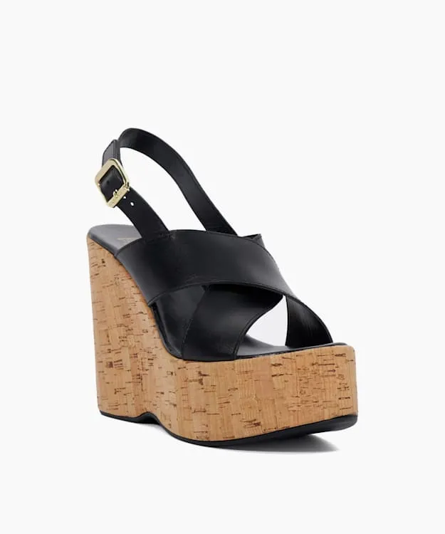 Women Dune London Black Sandals Leather Wedge Heel Sandals Black