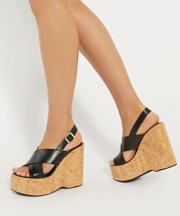 Women Dune London Black Sandals Leather Wedge Heel Sandals Black