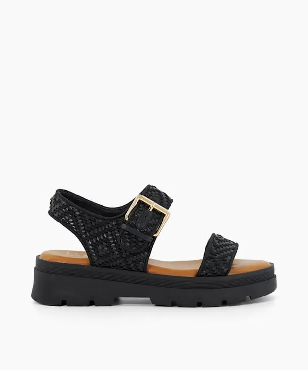 Women Dune London Black Sandals Open Toe Flat Sandals Black