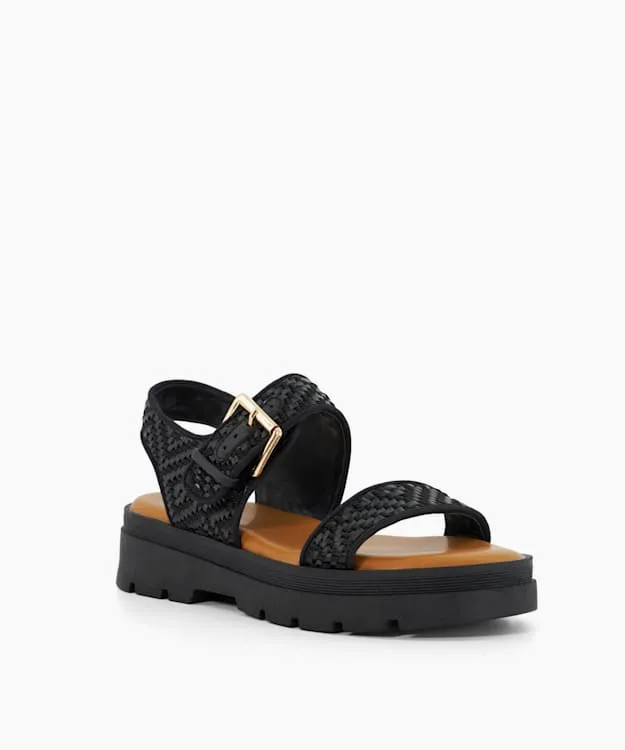 Women Dune London Black Sandals Open Toe Flat Sandals Black
