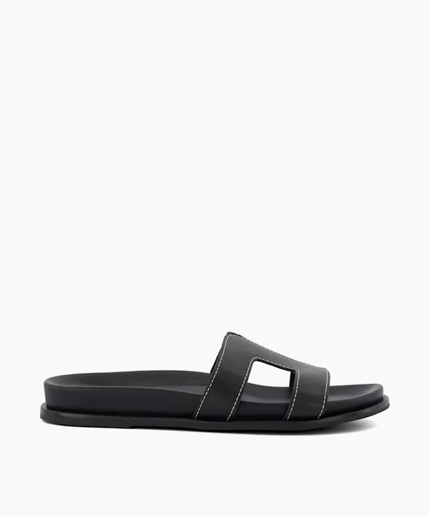 Women Dune London Black Sandals TopstitchDetail ComfortFootbed Slider Sandals Black