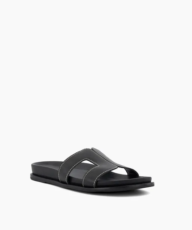 Women Dune London Black Sandals TopstitchDetail ComfortFootbed Slider Sandals Black