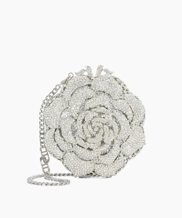 Women Dune London Clutch Bags Floral Diamante Embellished Clutch Metallic