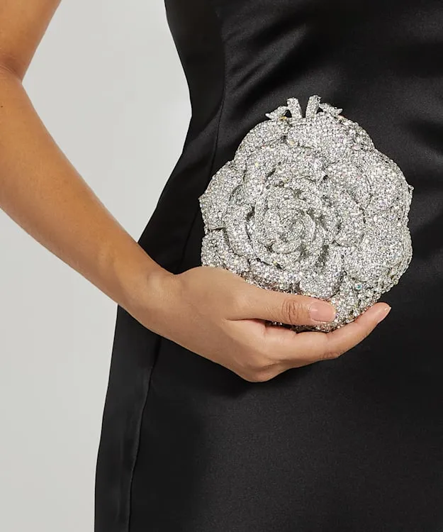 Women Dune London Clutch Bags Floral Diamante Embellished Clutch Metallic