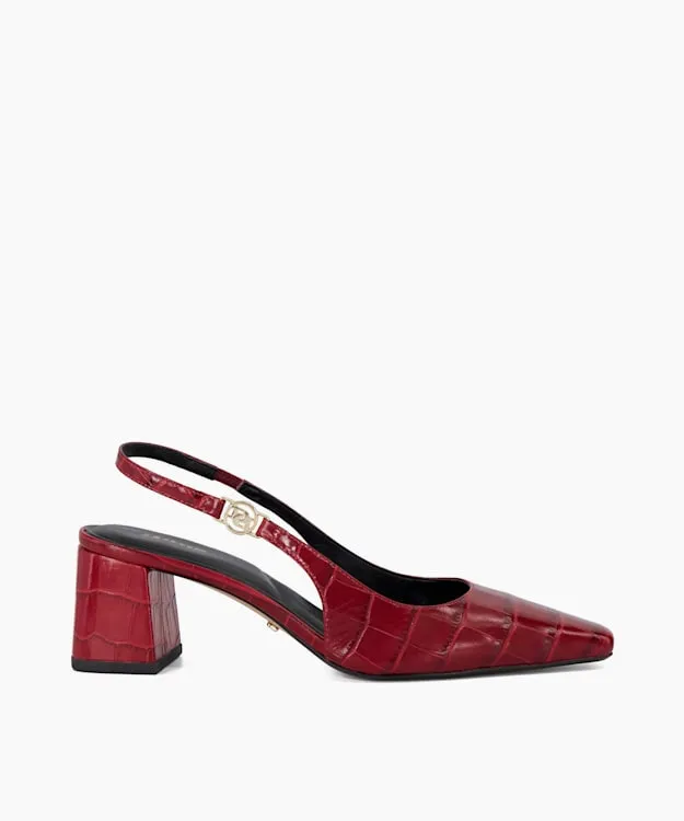 Women Dune London Court Shoes Chisel Toe Block Heel Slingback Court Shoes Red
